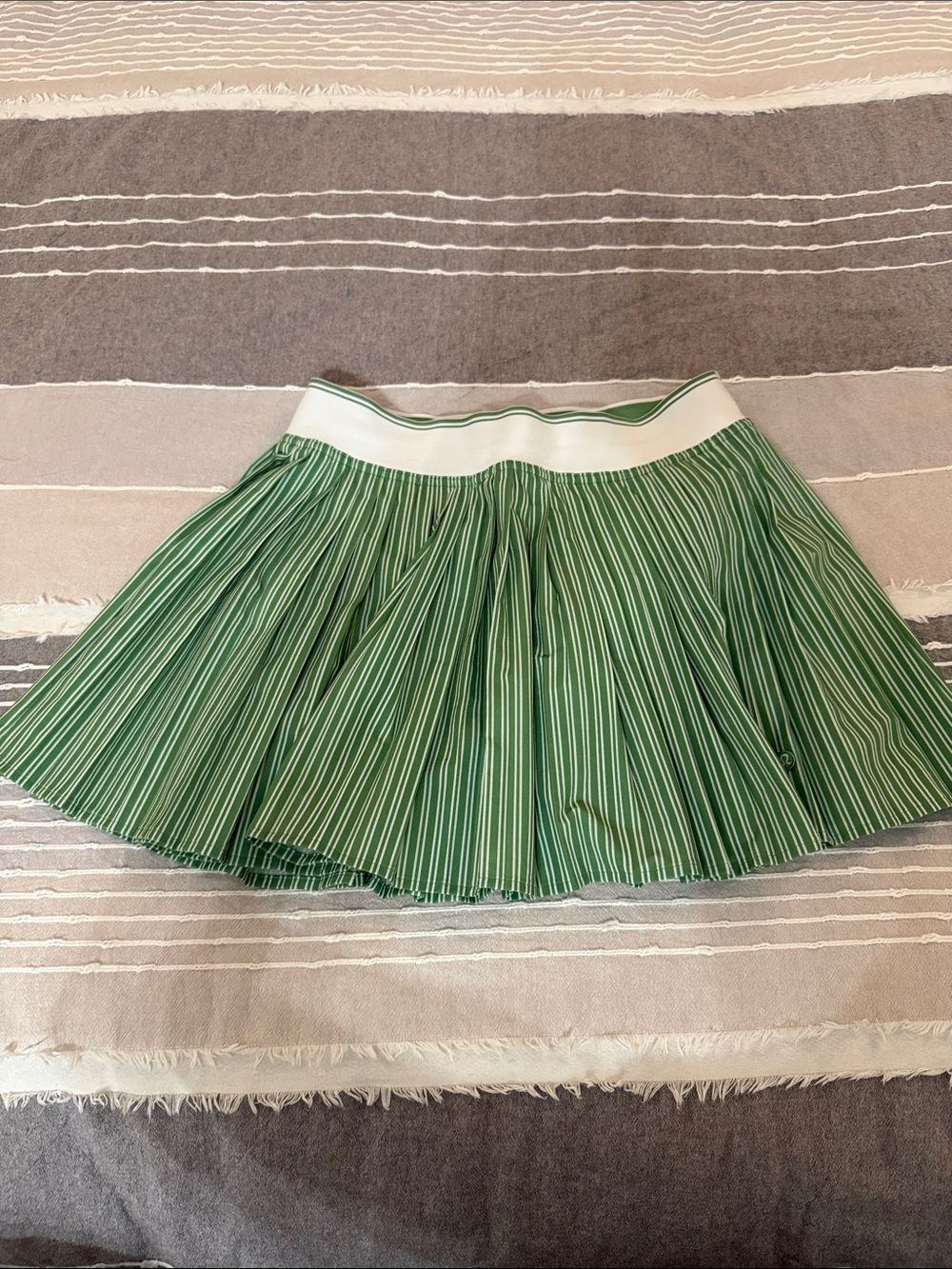 Lululemon Green Striped Pleated Skirt with White Waistband